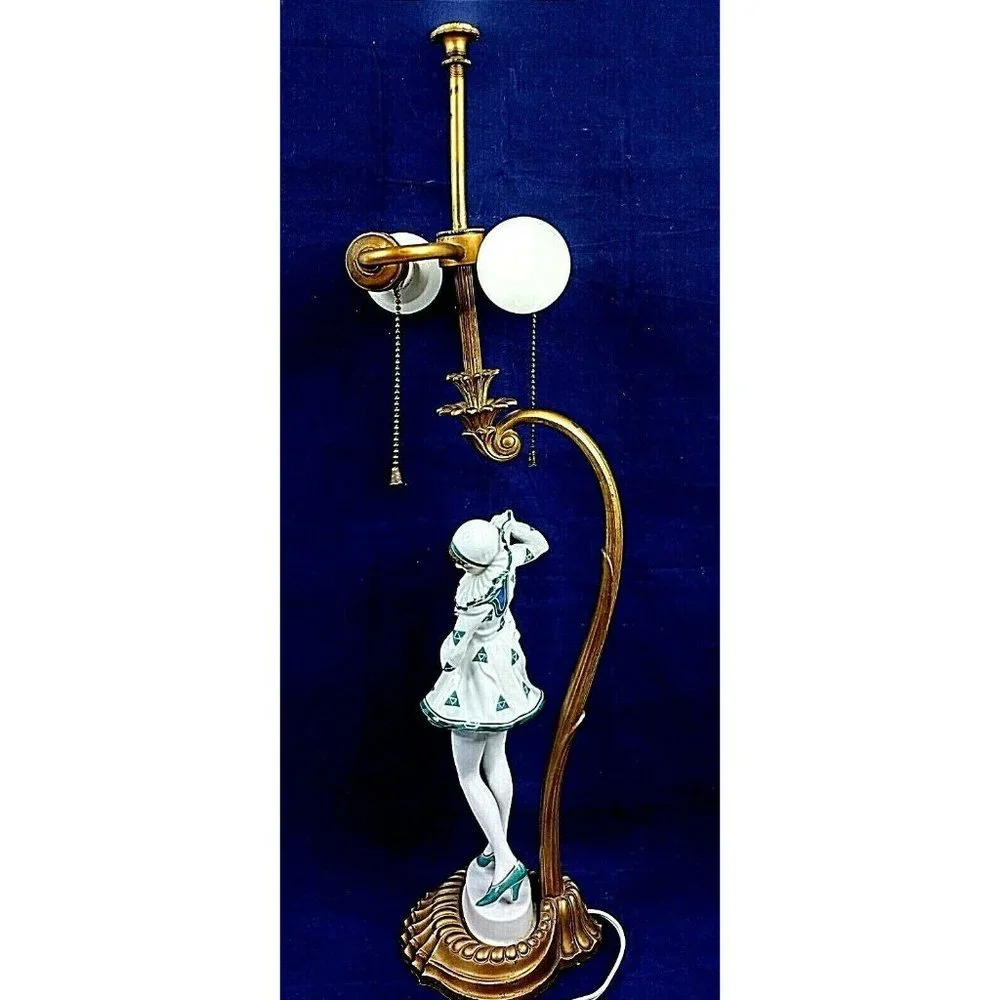 Antique Rosenthal Pierrot Figurine Lamp by C Holzer Defanti Art Deco Porcelain